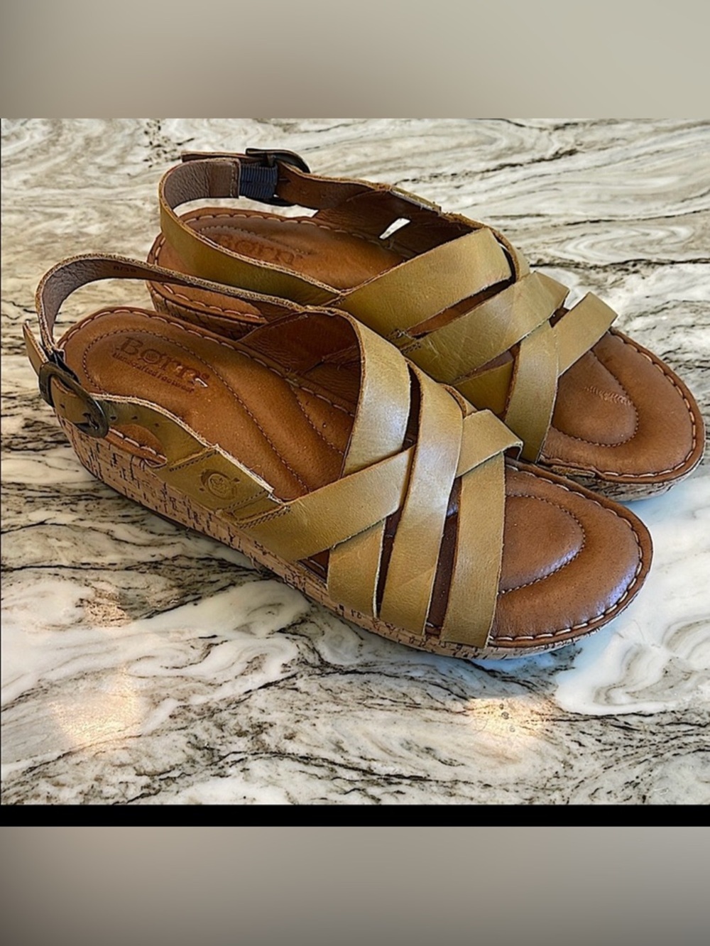Born Tan Leather Sandals with Slingback Design/ Buckle to adjust/ comfort